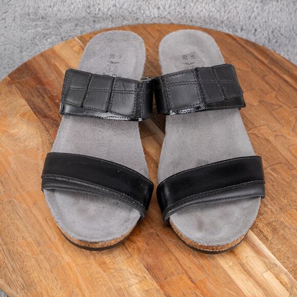 NAOT Royalty Black/Grey Banded Wedge Sandals Size 39 Euro 8 US - Picture 2 of 7